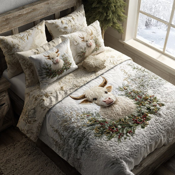 Highland Bloom quilted 3-piece bedding set on a made bed with two matching pillow shams