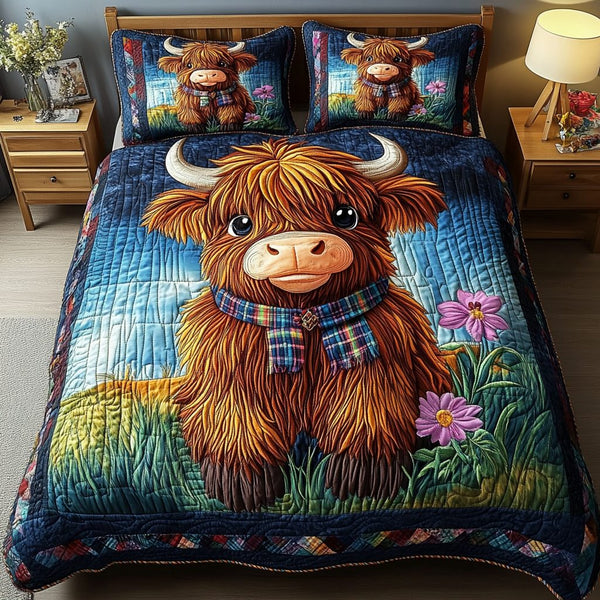 Highland Bloom quilted 3-piece bedding set on a made bed with two matching pillow shams
