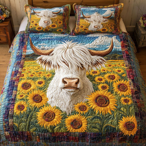 Highland Charm quilted 3-piece bedding set on a made bed with two matching pillow shams