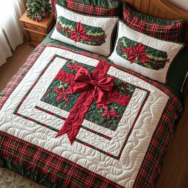 Highland Gift quilted 3-piece bedding set on a made bed with two matching pillow shams