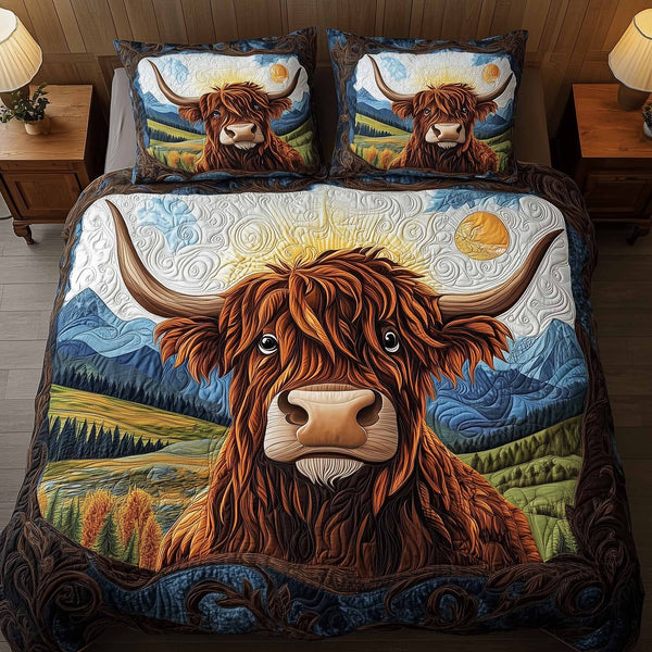 Highland Hearts quilted 3-piece bedding set on a made bed with two matching pillow shams