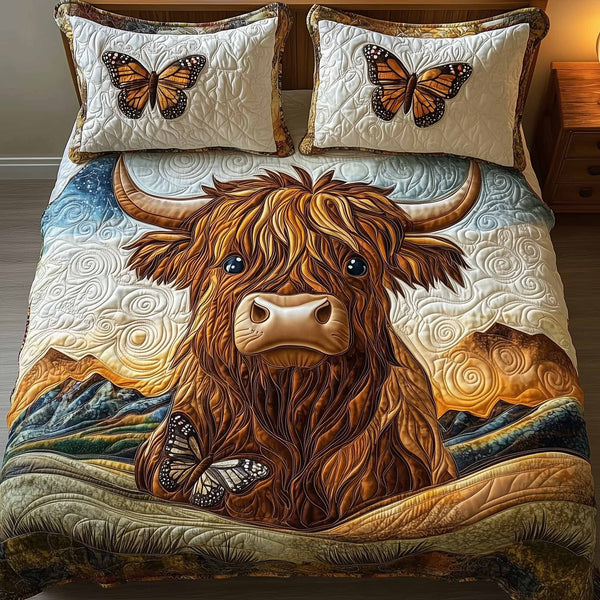 Highland Hearts quilted 3-piece bedding set on a made bed with two matching pillow shams