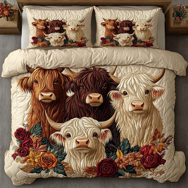 Highland Horn quilted 3-piece bedding set on a made bed with two matching pillow shams