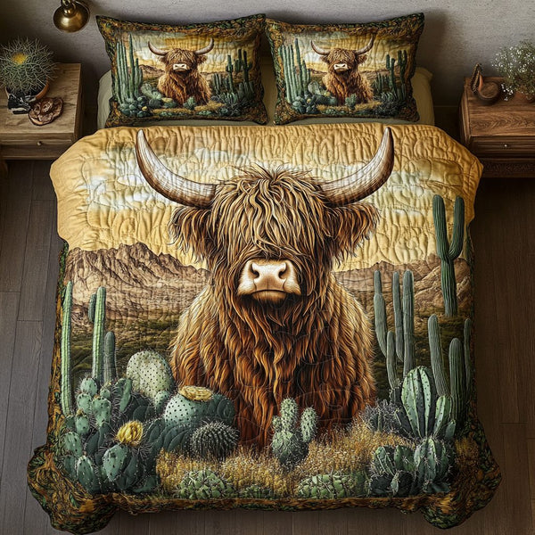 Highland Majesty quilted 3-piece bedding set on a made bed with two matching pillow shams