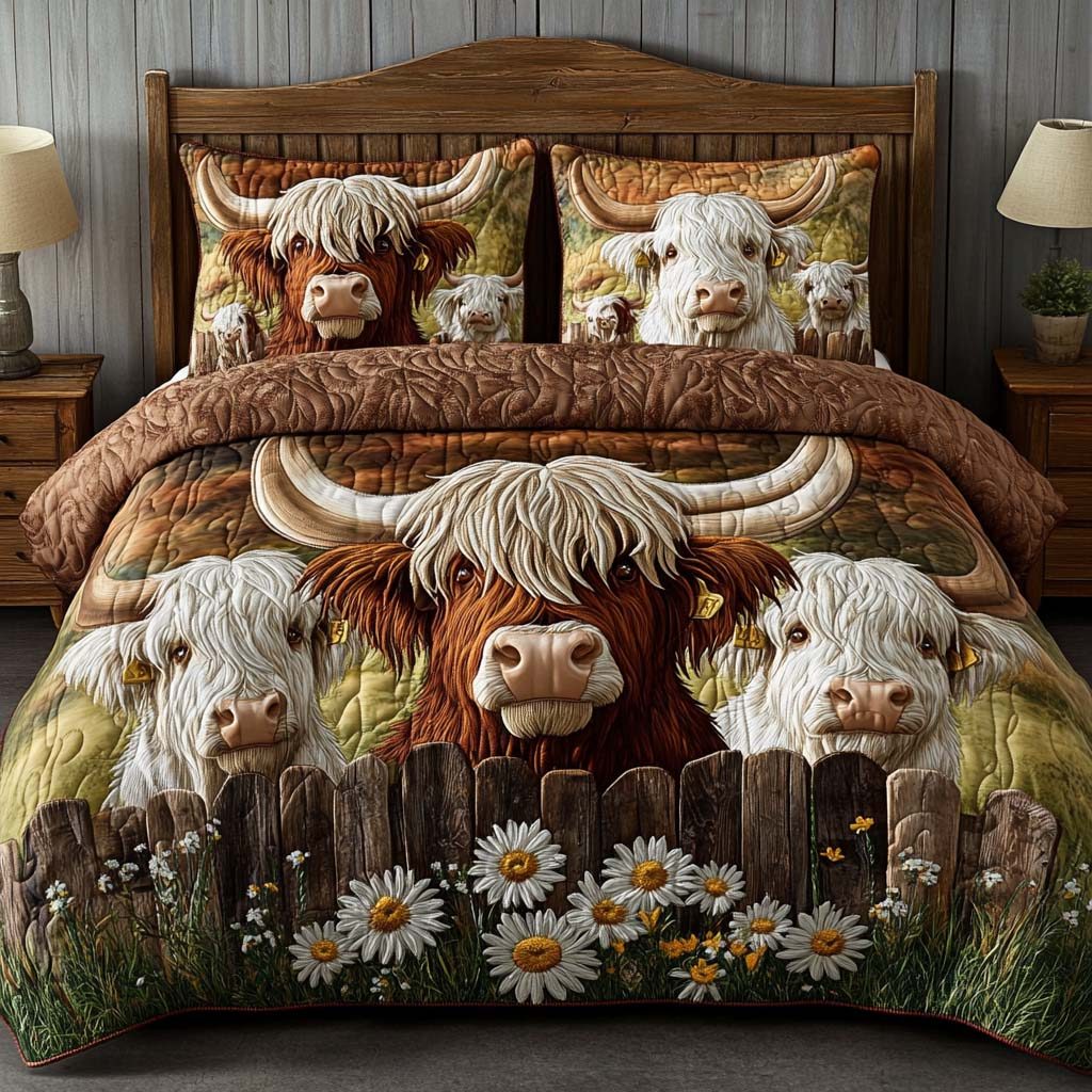 Highland Meadow Dream quilted 3-piece bedding set on a made bed with two matching pillow shams