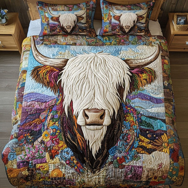 Highland Spirit quilted 3-piece bedding set on a made bed with two matching pillow shams