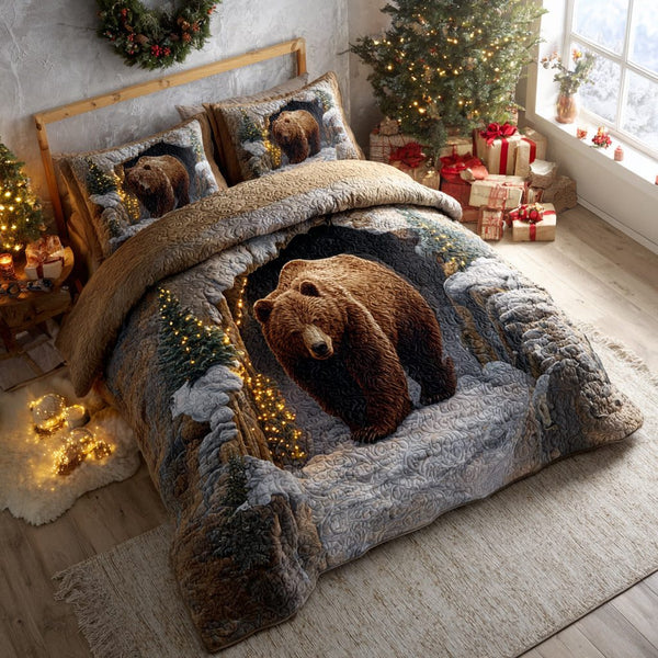 Himalaya Bear Comfort quilted 3-piece bedding set on a made bed with two matching pillow shams