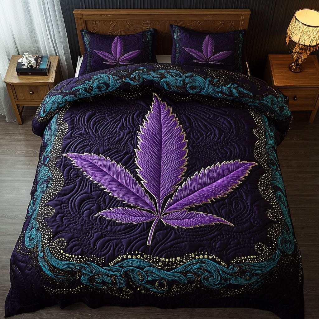 Hippie High Life quilted 3-piece bedding set on a made bed with two matching pillow shams
