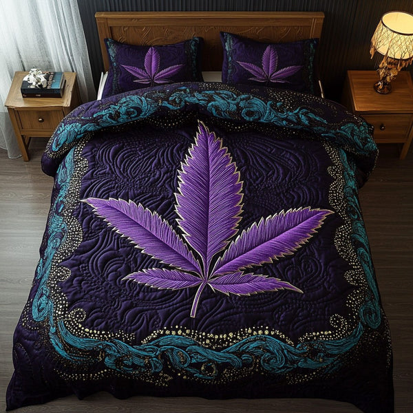 Hippie High Life quilted 3-piece bedding set on a made bed with two matching pillow shams