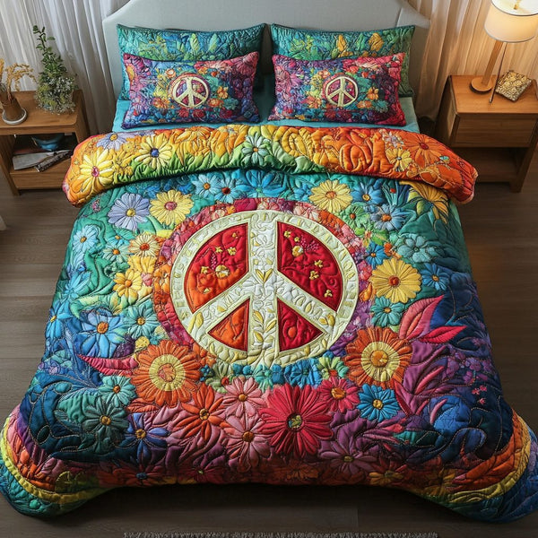 Hippie Soul quilted 3-piece bedding set on a made bed with two matching pillow shams