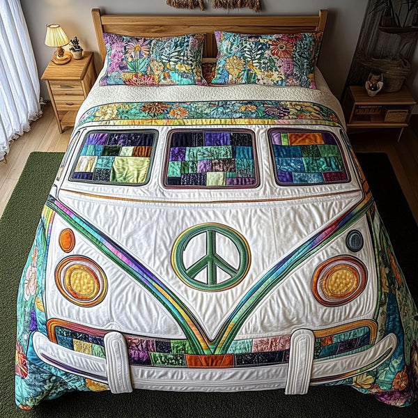 Hippie Spirit Comfort quilted 3-piece bedding set on a made bed with two matching pillow shams