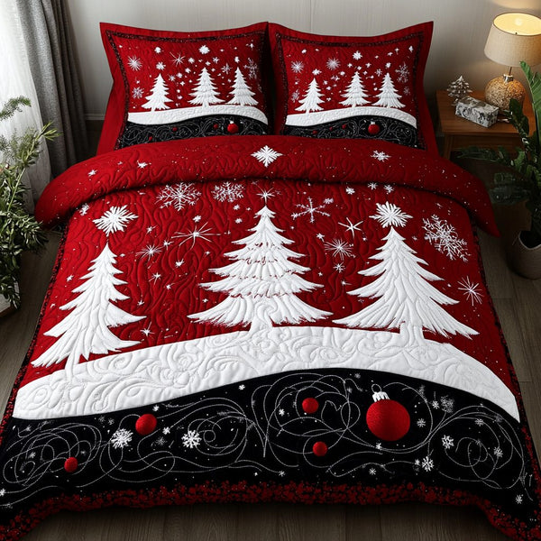Holiday Dream quilted 3-piece bedding set on a made bed in a winter-styled bedroom