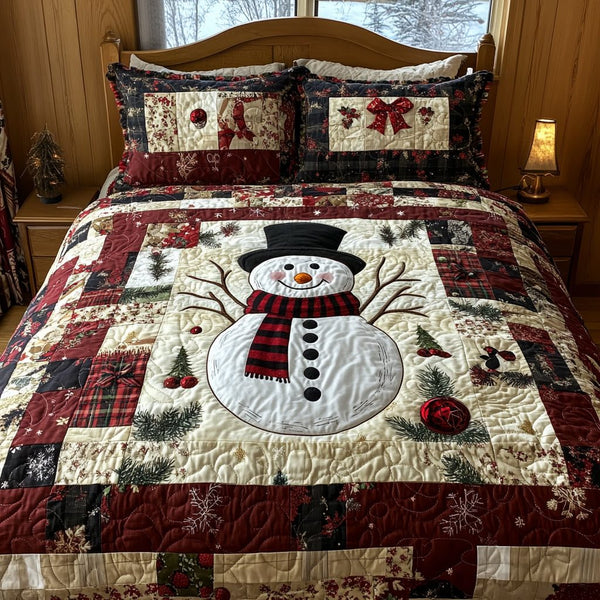 Holiday Frost quilted 3-piece bedding set on a made bed in a winter-styled bedroom