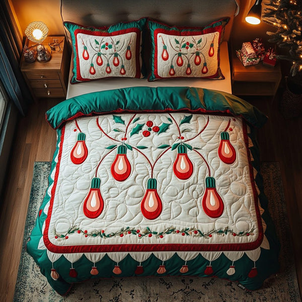 Holiday Glow Charm quilted 3-piece bedding set on a made bed in a winter-styled bedroom
