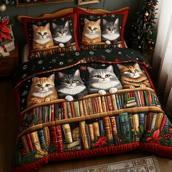 Holiday Hearth quilted 3-piece bedding set on a made bed in a winter-styled bedroom