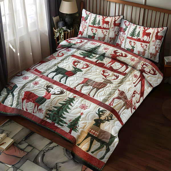 Holiday Magic quilted 3-piece bedding set on a made bed in a winter-styled bedroom