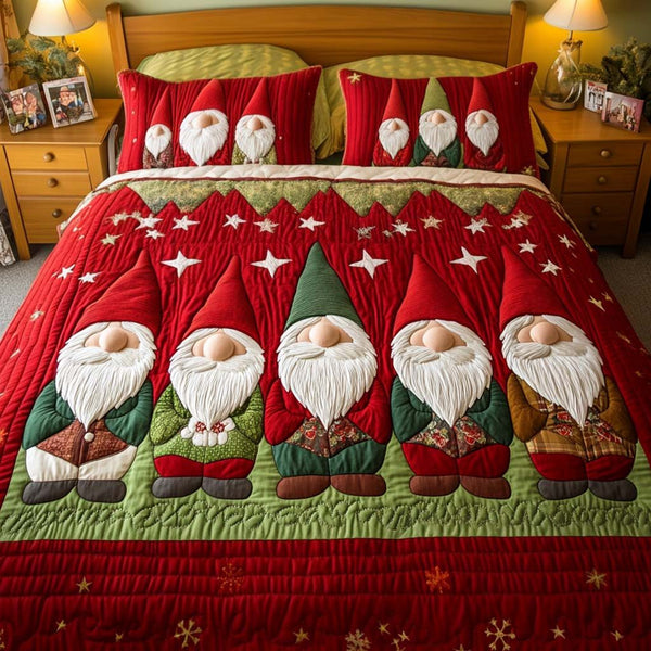 Holiday Magic quilted 3-piece bedding set on a made bed in a winter-styled bedroom