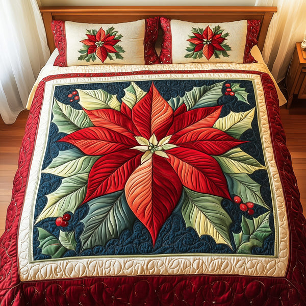 Holiday Radiance quilted 3-piece bedding set on a made bed in a winter-styled bedroom