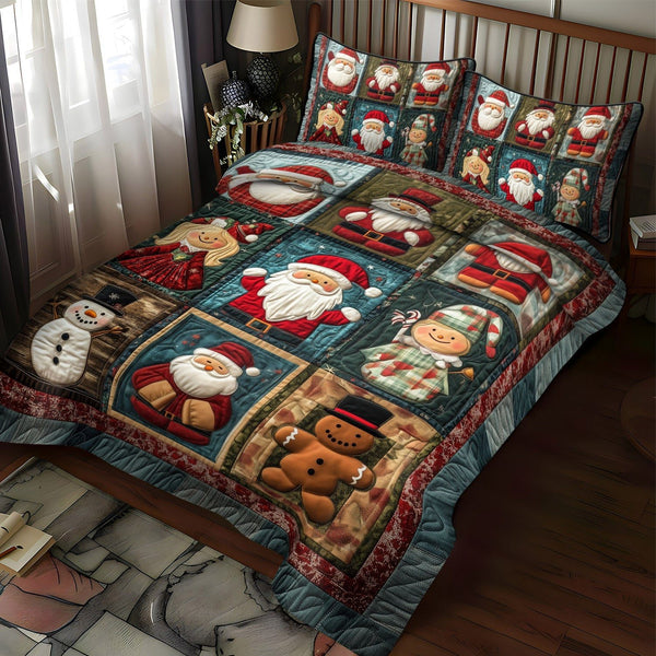 Holiday Toyland Charm quilted 3-piece bedding set on a made bed in a winter-styled bedroom