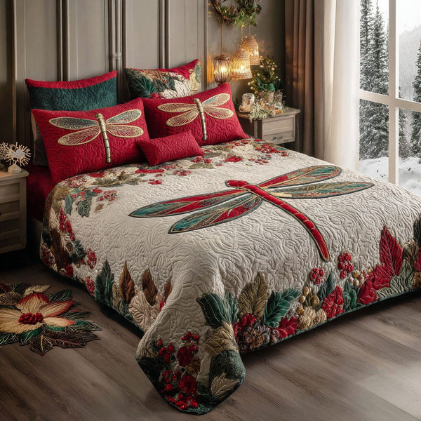 Holiday Winglight quilted 3-piece bedding set on a made bed in a winter-styled bedroom
