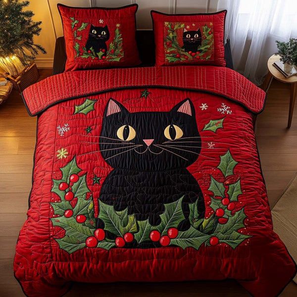 Holly Charm quilted 3-piece bedding set on a made bed with two matching pillow shams