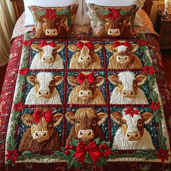 Holly Herd quilted 3-piece bedding set on a made bed with two matching pillow shams