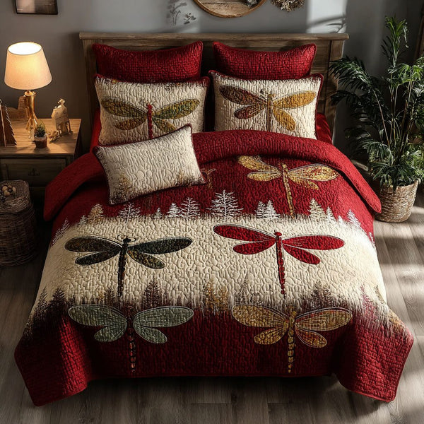 Holly Wing Burst quilted 3-piece bedding set on a made bed with two matching pillow shams