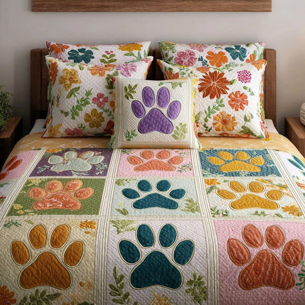 Home Paw Touch quilted 3-piece bedding set on a made bed with two matching pillow shams