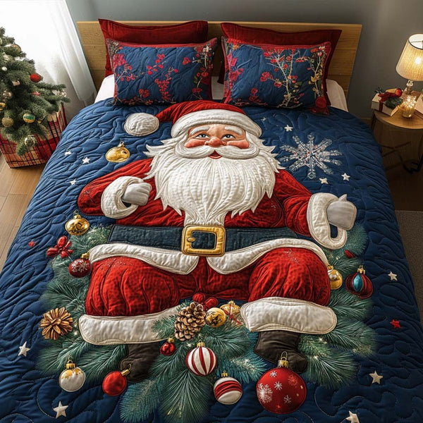 Home Sweet Home quilted 3-piece bedding set on a made bed with two matching pillow shams