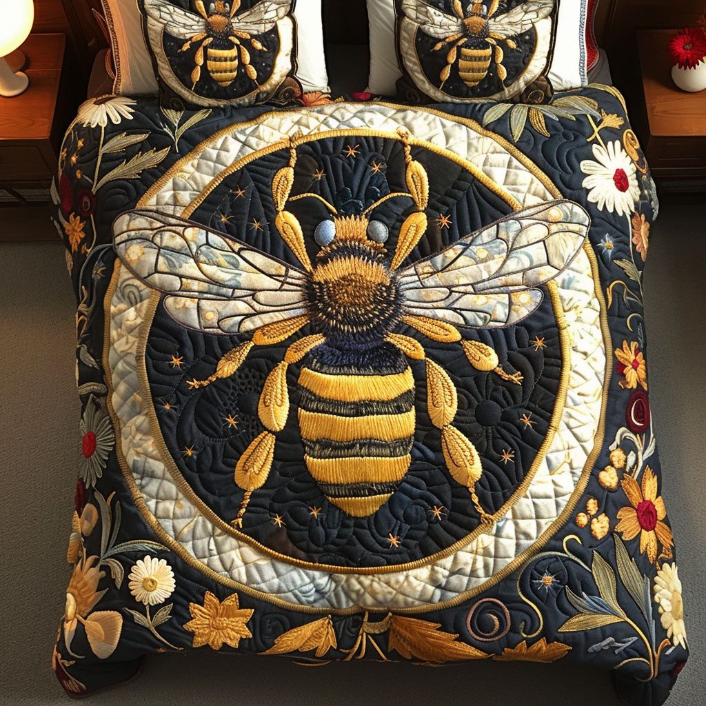 Honey Jewel quilted 3-piece bedding set on a made bed with two matching pillow shams