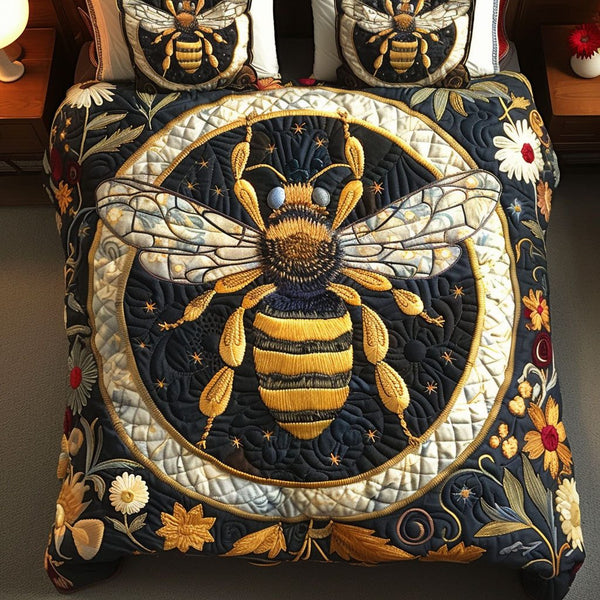 Honey Jewel quilted 3-piece bedding set on a made bed with two matching pillow shams