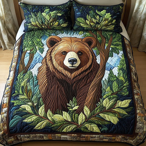 Honey Roamer quilted 3-piece bedding set on a made bed with two matching pillow shams
