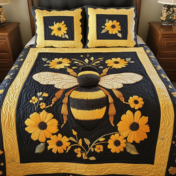 Honey Spark quilted 3-piece bedding set on a made bed with two matching pillow shams