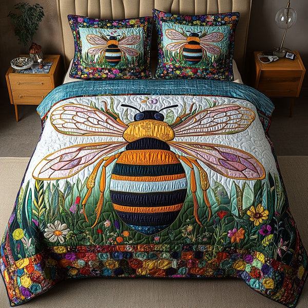 Honey Trails quilted 3-piece bedding set on a made bed with two matching pillow shams