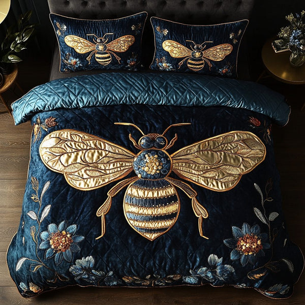 Honeycomb Haven quilted 3-piece bedding set on a made bed with two matching pillow shams
