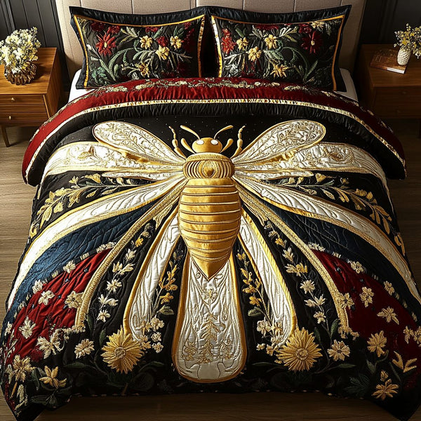 Honeycomb Haven quilted 3-piece bedding set on a made bed with two matching pillow shams