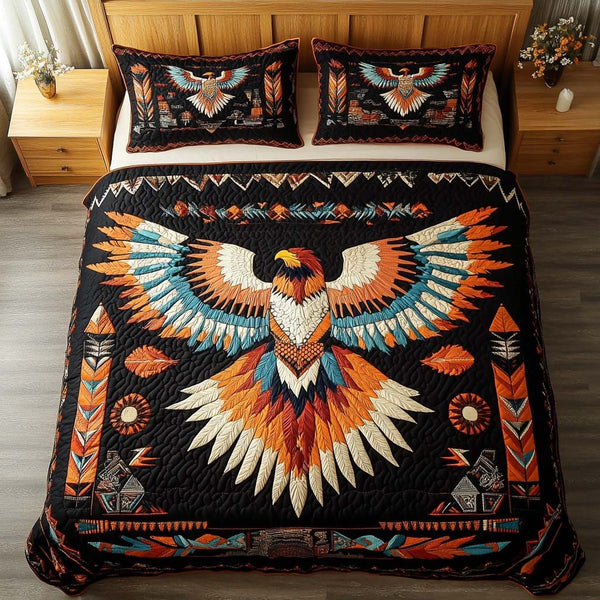 Honor Sky quilted 3-piece bedding set on a made bed in a warmly lit bedroom