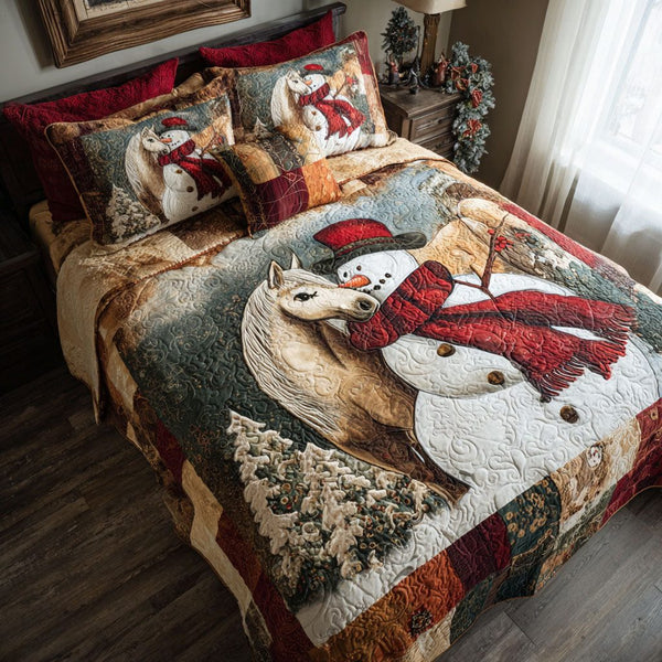 Hoof and Frost quilted 3-piece bedding set on a made bed in a winter-styled bedroom
