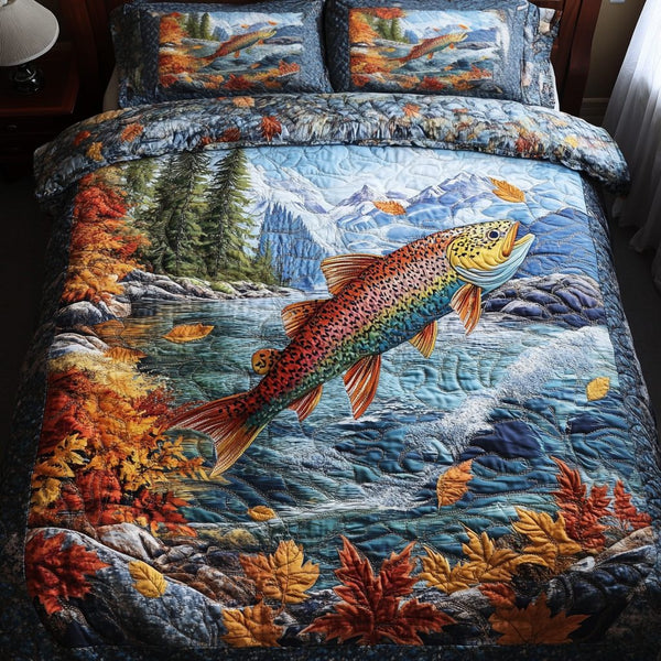 Hook Splash quilted 3-piece bedding set on a made bed with two matching pillow shams