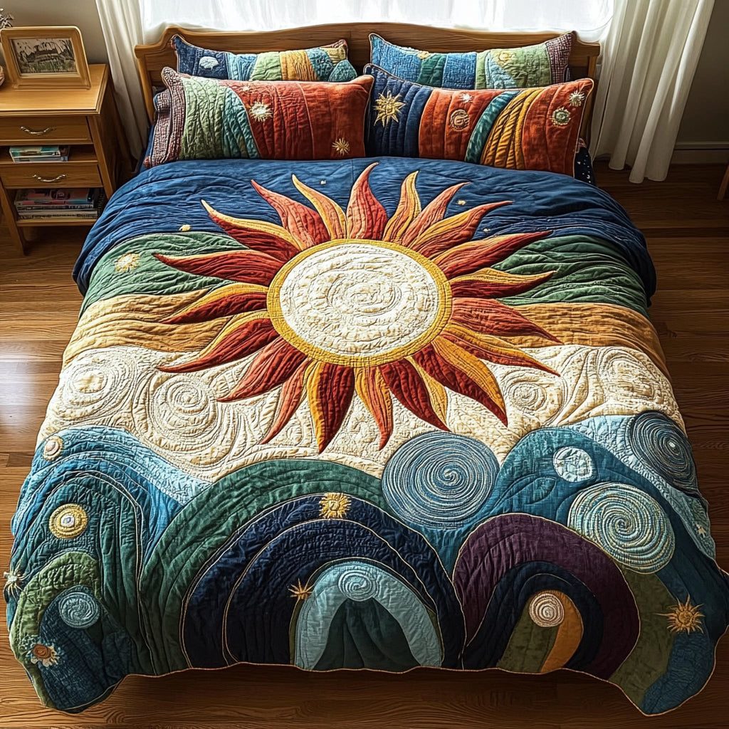 Horizon Dream quilted 3-piece bedding set on a made bed with two matching pillow shams