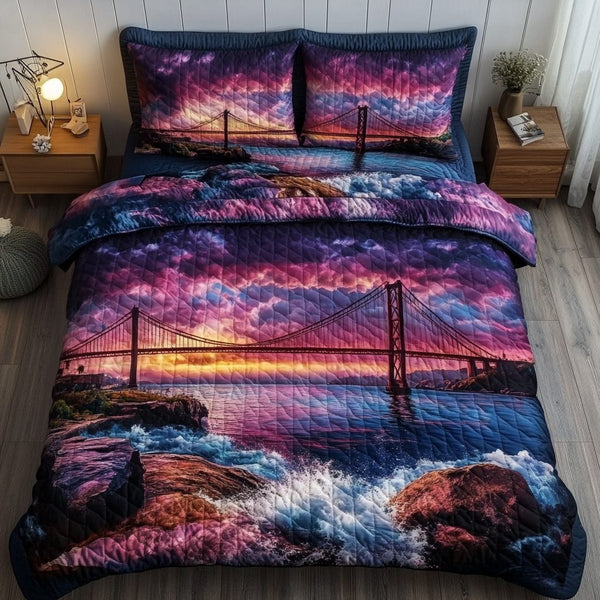 Horizon Glow quilted 3-piece bedding set on a made bed with two matching pillow shams