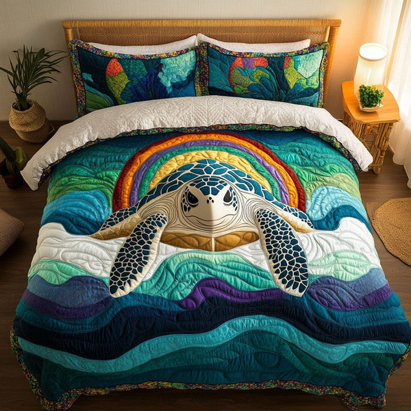 Horizon Haven quilted 3-piece bedding set on a made bed with two matching pillow shams