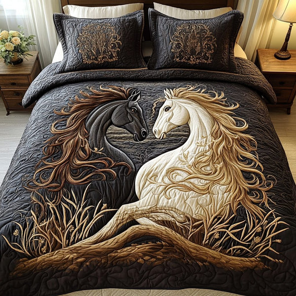 Horizon Hoof quilted 3-piece bedding set on a made bed with two matching pillow shams