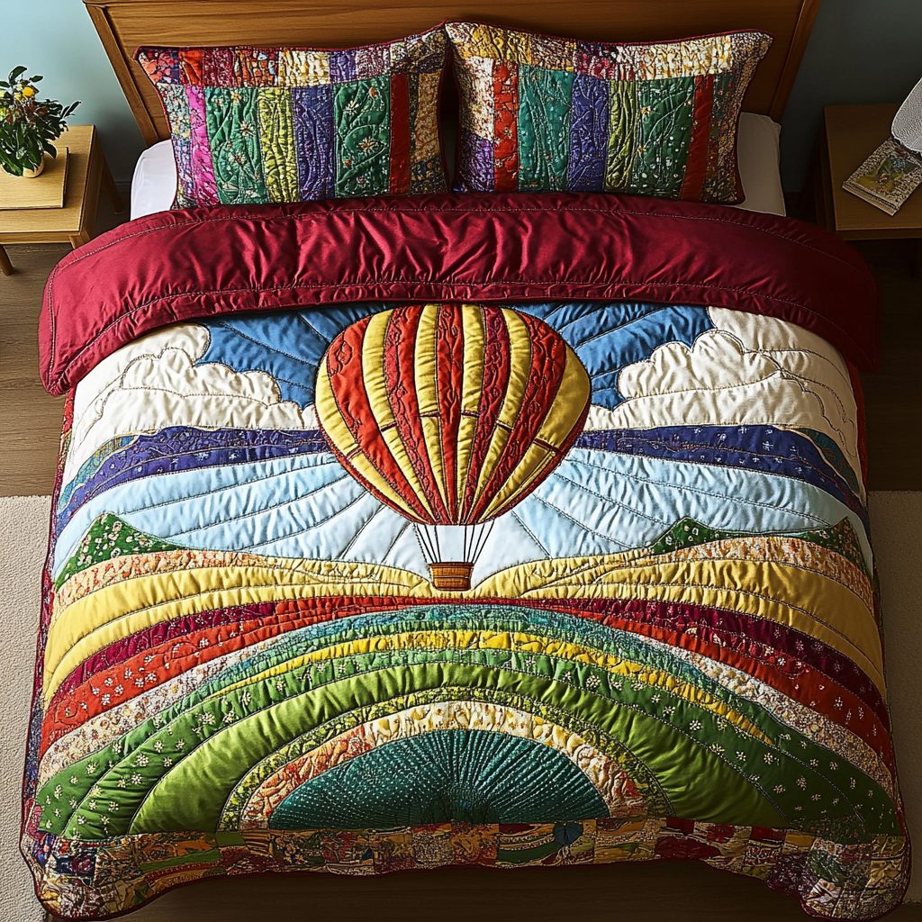 Horizon Lift quilted 3-piece bedding set on a made bed with two matching pillow shams