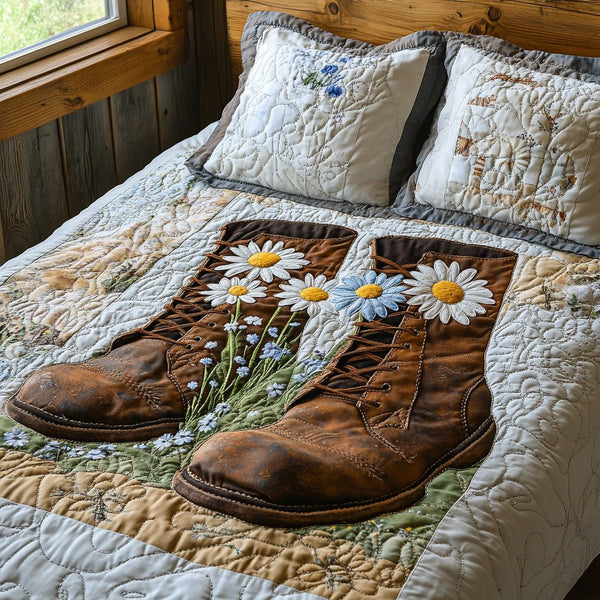 Horizon Peak quilted 3-piece bedding set on a made bed with two matching pillow shams