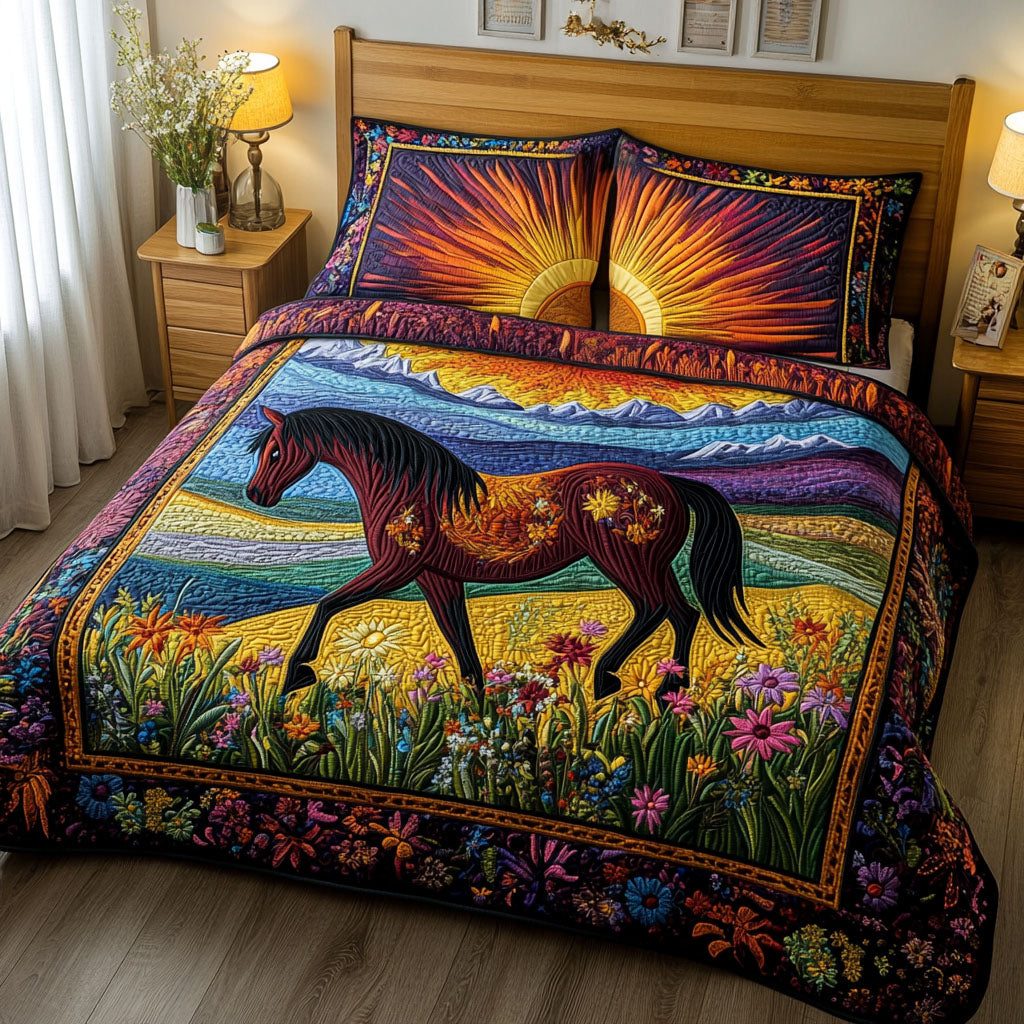 Horizon Rider quilted 3-piece bedding set on a made bed with two matching pillow shams