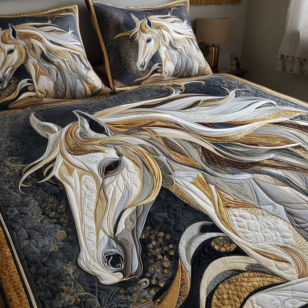 Horizon Runner quilted 3-piece bedding set on a made bed with two matching pillow shams
