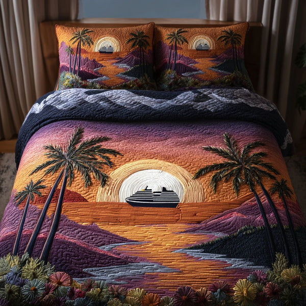 Horizon Seeker quilted 3-piece bedding set on a made bed with two matching pillow shams