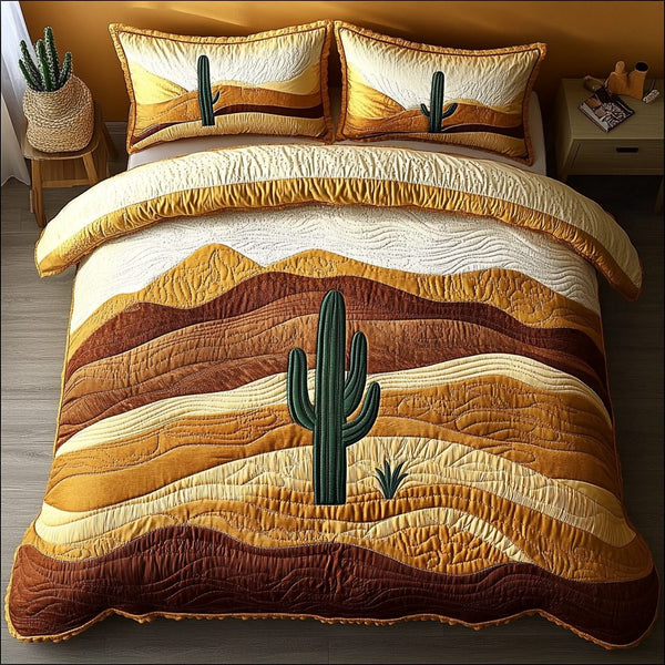 Horizon View quilted 3-piece bedding set on a made bed with two matching pillow shams