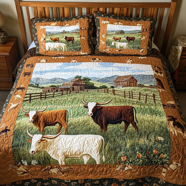 Horned Majesty quilted 3-piece bedding set on a made bed with two matching pillow shams